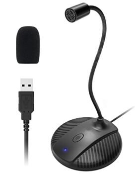 Desktop USB microphone with mute button, plug and play, can adjust the direction arbitrarily. Compatible with MAC/Windows, suitable for recording, work meeting, gaming, laptop, computer