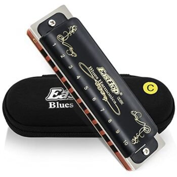 East top Diatonic Harmonica Key of C 10 Holes 20 Tones 008K Blues Harp Mouth Organ Harmonica with Black Cover, Top Grade Harmonica for Adults, Professionals and Students