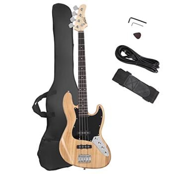 GLARRY 4 String GJazz Electric Bass Guitar Full Size Right Handed with Guitar Bag, Amp Cord and Beginner Kits (Burly Wood)