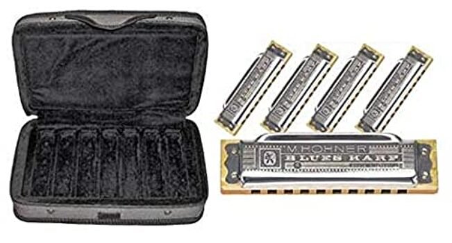 Hohner Harmonica Blues 5 Harmonica Set with Case, Stainless steel (COB)