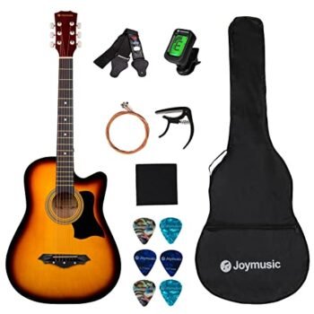 JOYMUSIC 6 String 38" Acoustic Guitar Kit,Sunburst,Gloss (JG-38C,3TS), Right