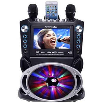 Karaoke USA GF842 DVD/CDG/MP3G Karaoke Machine with 7" TFT Color Screen, Record, Bluetooth and LED Sync Lights