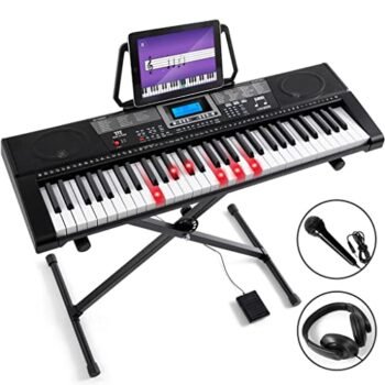 MUSTAR 61 Key Piano Keyboard, Learning Keyboard Piano with Light Up Keys, Electric Piano Keyboard for Beginners, Stand, Sustain Pedal, Headphones/Microphone, Built-in Speakers, Birthday Gifts