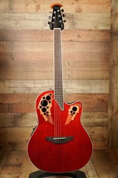 Ovation Celebrity Collection 6 String Acoustic-Electric Guitar, Right, Ruby Red, Super Shallow Body (CE48-RR)