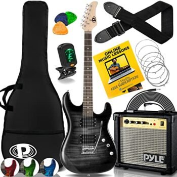 Pyle Beginner Electric Guitar Kit with Amp - Starter Kit Full Size 39" Instrument Package with Humbucker Pickups and Rock Amplifier Starter Set Bundle for Kids All Ages, Youth and Adults