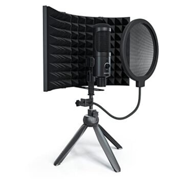 Riworal Studio Recording Microphone Isolation Shield with Pop Filter & Tripod Stand Kit Studio Mic to Laptop and Pc Equipment Vocal Condenser