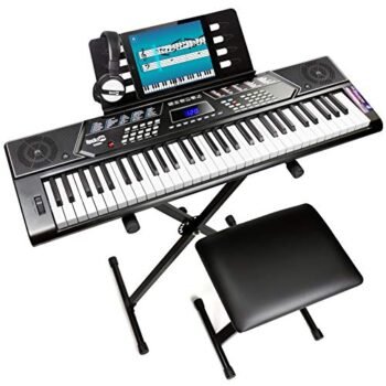 RockJam 61 Key Keyboard Piano With Pitch Bend Kit, Keyboard Stand, Piano Bench, Headphones, Simply Piano App & Keynote Stickers