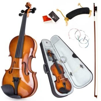 Violin 4/4 Full Size Set,Kmise Solid Wood Fiddle for Adults Beginners Students Kids,with Hard Case with Hygrometer,Violin Bow,Shoulder Rest,Rosin,Extra Strings