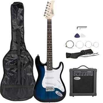 ZENY 39" Full Size Electric Guitar with Amp, Case and Accessories Pack Beginner Starter Package, Blue Ideal Christmas Thanksgiving Holiday Gift