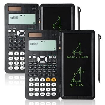 2 Pcs 991ES Plus Scientific Calculator Black 10 Digit LCD Display Math Calculator with Writing Tablet Solar/Battery Powered Foldable Erasable Calculator Notepad for Student School College