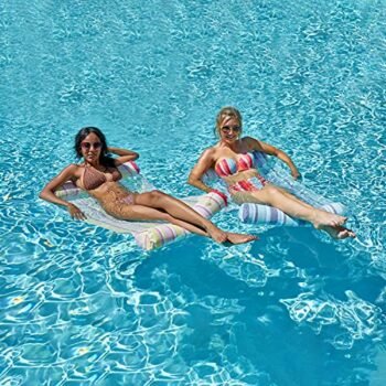 2 Sets 4-in-1 Hammock Inflatable Pool Float with Bonus Air Pump, Premium Swimming Pool Lounger, Multi-Purpose Pool Hammock (Saddle, Lounge Chair, Hammock, Drifter), Water Hammock Lounge