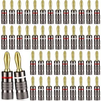 20 Pairs/ 40 Pcs Banana Plugs, Closed Screw 24K Gold Plated Banana Speaker Plug Connectors Dual Screw Lock Banana Connector for Audio Video Receiver, Speaker Wire, Wall Plate, Amplifiers, Sound System