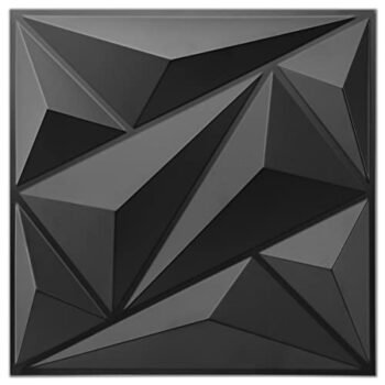 Art3dwallpanels 33 Pack 3D Wall Panel Diamond for Interior Wall Décor, PVC Flower Textured Wall Panels for Living Room Lobby Bedroom Hotel Office, Black