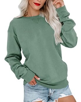 Bingerlily Womens Casual Long Sleeve Sweatshirt Crew Neck Cute Pullover Relaxed Fit Tops (Green,Medium)