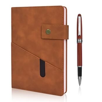 Brown A5 Lined Leather Journal Notebook for Men Women,5.9 X 8.4" Personalized Hardcover Journal with Pen,200 Pages 100 Gsm Thick Ruled Paper Daily Diary for School,Travel,Business,Work,Home Writing