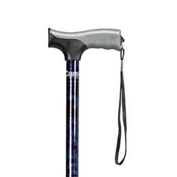 Carex Health Brands Soft Grip Walking Cane - Height Adjustable Cane with Wrist Strap - Latex Free Soft Cushion Handle, Blue Marble