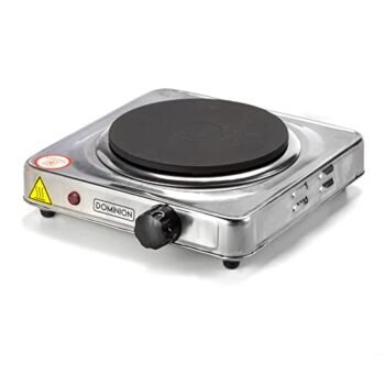 Dominion Hot Plate Electric Burner Single Burner, Stainless Steel, Heating Plate Portable Burner with Adjustable Temperature Control, 1000 Watts, Stainless Steel, Non-Slip Rubber Feet Easy To Clean