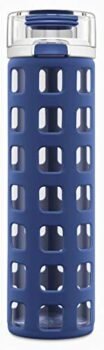 Ello Syndicate Glass Water Bottle with One-Touch Flip Lid and Protective Silicone Sleeve and Carry Loop, BPA Free, Dishwasher Safe, Bold Blue, 20oz