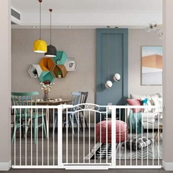 Fairy Baby White Extra Wide Baby Gate Pressure Mounted Pet Gate Walk Thru Child Safety Gate with Extensions (White, 68.11"-70.87")