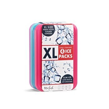 Fit + Fresh XL Cool Coolers Freezer Slim Ice Pack for Lunch Box, Coolers, Beach Bags and Picnic Baskets, Multi-Colored, 4 pack, Extra Large