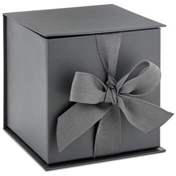 Hallmark Ribbon and Paper Fill Small Gift Box with Lid, Slate Gray