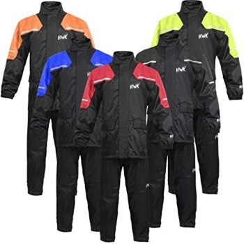 HWK Motorcycle Rain Suit For Men & Women Gear Jackets & Pants Reflective Waterproof Rainsuit (Black, X-Large)