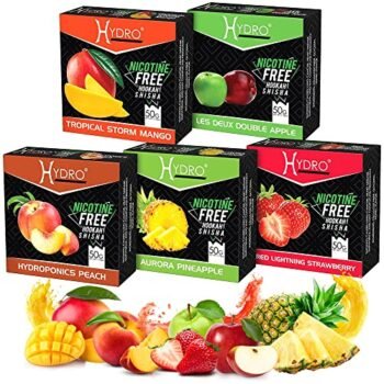 Hydro Hookah Flavors, Fruit Mix Hookah Shisha in Double Apple, Strawberry, Mango, Peach, and Pineapple Falvors,Hydro Flavors, Premium Tropical Mix Hooka Shisha Set, 50-Gram Packs (Pack of 5)