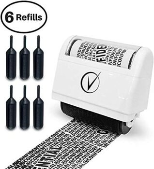 Identity Theft Protection Roller Stamps Wide Kit, Including 6-Pack Refills - Confidential Roller Stamp, Anti Theft, Privacy & Security Stamp, Designed for ID Blackout Security - Classy White