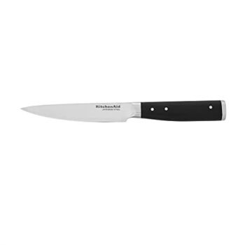 KitchenAid Gourmet Forged Triple Rivet Fine-Edge Utility Knife with Custom-Fit Blade Cover, 4.5-inch, Sharp Kitchen Knife, High-Carbon Japanese Stainless Steel Blade, Black