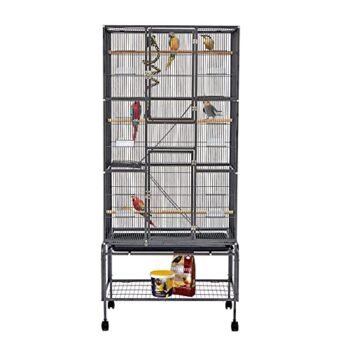 Large Flight Bird Cage 70” - Wrought Iron Bird House with Rolling Stand for Parakeet, Canary, Finch, Lovebird, Parrotlet, Conure, Cockatiel