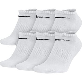 NIKE Unisex Performance Cushion No-Show Socks with Band (6 Pairs), White/Black, Medium