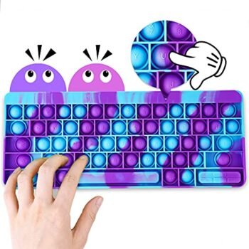 NiToy Silicone Keyboard Push Pop Fidget Sensory Toy Multicolor Large Size Typing Learning Squeeze Hand Fidget Stress Reducer Anxiety Relief Bubble Popper for Kids & Adults (Purple/Blue Tie-Dye)