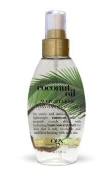 OGX Nourishing + Coconut Oil Weightless Hydrating Oil Hair Mist, Lightweight Leave-In Hair Treatment with Coconut Oil & Bamboo Extract, Paraben & Sulfate Surfactant-Free, 4 fl oz