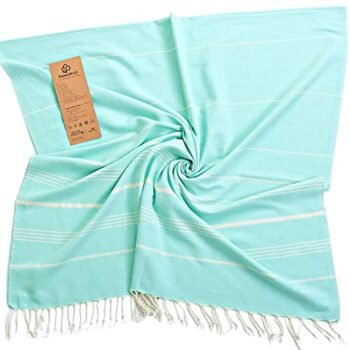 PAMUKLU Cloud Oversized Towels - Pure Turkish Cotton, Quick Dry, Sand Proof Soft Towel, Travel Camping Blanket, Extra Large Body Wrap Bath Mats Beach Towel Set Hand Towels for Bathroom (Blue Sky)