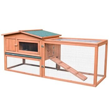 Pawhut 62" Outdoor Rabbit Hutch with Run, Guinea Pig Pet House Bunny Cage with Pull Out Tray, Waterproof Roof