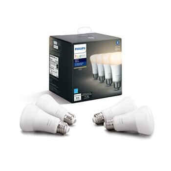 Philips Hue White A19 Base Lumen LED Smart Bulb, Bluetooth & Zigbee Compatible (Hue Hub Optional), Works with Alexa & Google Assistant, 4 Bulbs