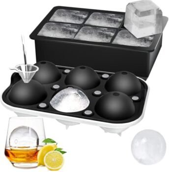 ROTTAY Ice Cube Trays (Set of 2), Sphere Ice Ball Maker with Lid & Large Square Ice Cube Maker for Whiskey, Cocktails and Homemade, Keep Drinks Chilled