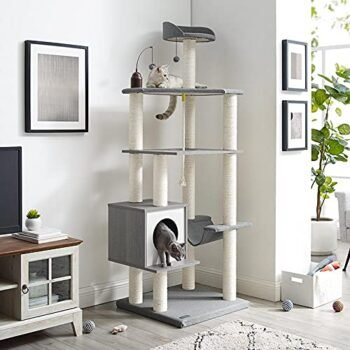 Sam's Pets Tyrone 70 inches Gray Cat Tree Extra Large Stylish with electric toy Multi-Level Cat Tree Stand House Furniture Kittens Activity Tower with Scratching Posts