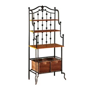 SEI Furniture Bakers Rack, Black Frame W/Walnut Shelves