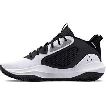 Under Armour Pre School Lockdown 6 Basketball Shoe, (101) White/Black/Black, 13 US Unisex Little Kid