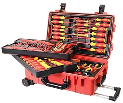 Wiha 32800 Insulated Tool Set with Screwdrivers, Nut Drivers, Pliers, Cutters, Ruler, Knife and Sockets in Rolling Tool Case, 10,000 Volt Tested and 1000 Volt Rated, 80-Piece Set