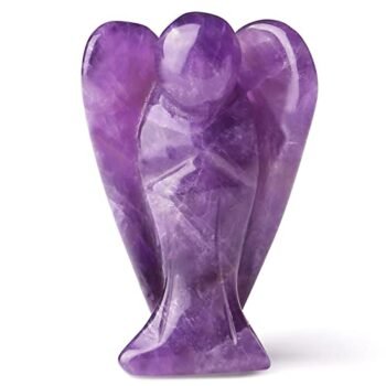 YATOJUZI 2" Amethyst Angel Decor Healing Crystals Polished Natural Stone Sculpture Statue Home Room Office Desk Decoration Guardian Hand Carved Cute Figurines Energy Reiki Gifts for Women Men