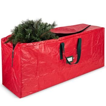 Zober Large Christmas Tree Storage Bag - Fits Up to 9 ft Tall Holiday Artificial Disassembled Trees with Durable Reinforced Handles & Dual Zipper - Waterproof Material Protects from Dust, Moisture & Insect (Red)