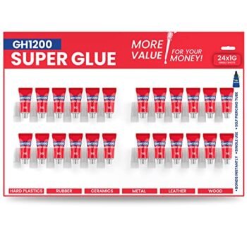 1 Gram (Pack of 24) Single use Super Glue All Purpose, Super Fast, Thick & Strong Adhesive Superglue, Cyanoacrylate Glue for Hard Plastics, DIY Craft, Ceramics, Frame, Leather, Metal Etc