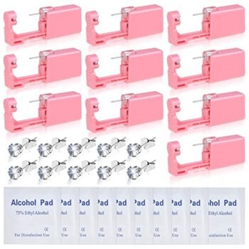 10Pcs Ear Piercing Kit, Evatage Disposable Self Ear Piercing Gun Kit, Nose Piercing Tools with Crystal Stud Earrings for Home Salon Piercing