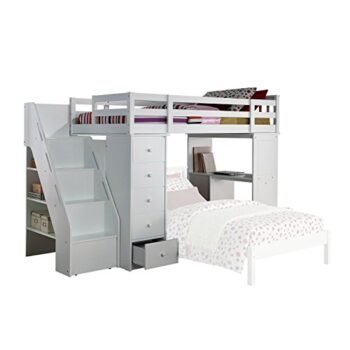 ACME FURNITURE Freya White Loft Bed with Bookcase Ladder