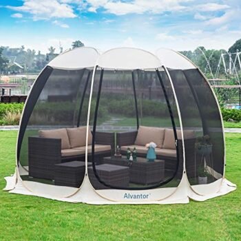 Alvantor Screen House Room Camping Tent Outdoor Canopy Pop Up Sun Shade Hexagon Shelter Mesh Walls Not Waterproof 10'x10' Beige Patent
