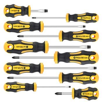 Amartisan 10-Piece Magnetic Screwdrivers Set, 5 Phillips and 5 Slotted Tips Professional Cushion Grip Screwdriver Set (10-Piece)