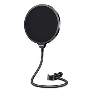 Aokeo Professional Microphone Pop Filter Mask Shield For Blue Yeti and Any Other Microphone, Mic Dual Layered Wind Pop Screen With A Flexible 360° Gooseneck Clip Stabilizing Arm