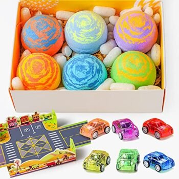 Bath Bombs for Kids - Extra Large 6pc Organic Bath Bombs with Surprise Toy Car - Handmade with Natural Essential Oils - Moisturizing Fizzy Fun Bath Bombs for Boys and Girls - Birthday Gift Ideas